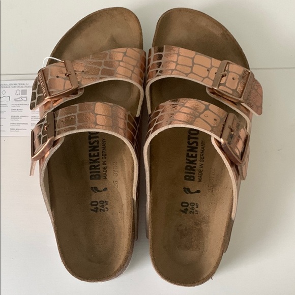 Birkenstock Arizona Gator Glam Metallic Bronze Sandals - Picture 2 of 6